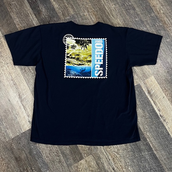 Vintage SPEEDO Shirt Size XL/XXL Blue Y2K Beach Summer Tee Sport Ocean - Picture 1 of 5